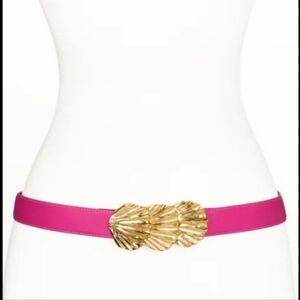 Raina Sally Hot Pink Leather Belt Gold Shell Buckle Barbiecore Preppy Vacation